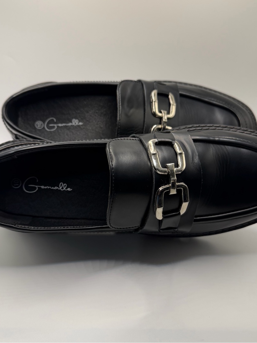 Women's Black Faux Leather Lug Sole Loafers with Silver Bit - Picture 6 of 9